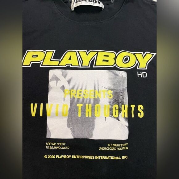 Playboy HD Vivid Thoughts Graphic T-shirt Women Small Oversized Black - Picture 2 of 6